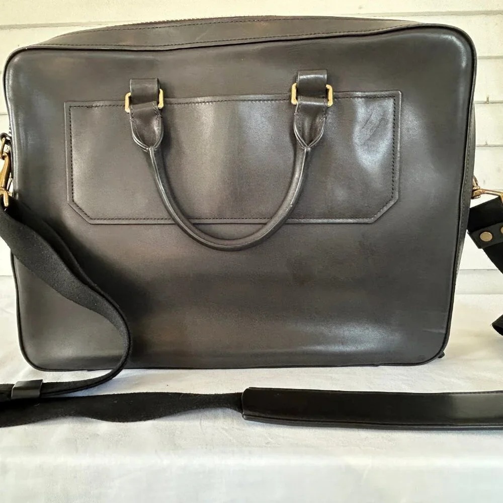 Vintage J.W. Hulme Leather Briefcase Organizer Bag Black Leather Bag Dual Handle